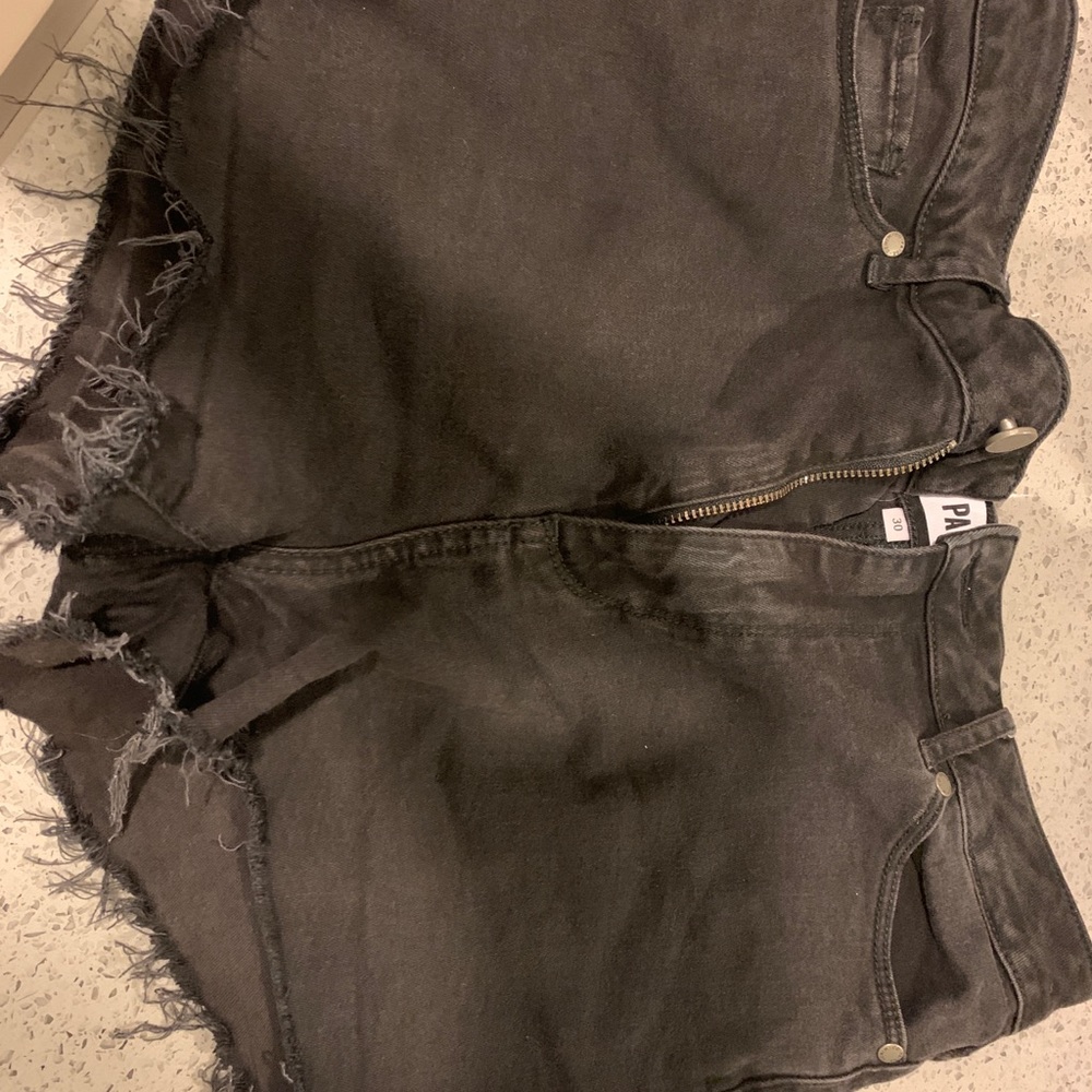 Paige shorts size 30, Black denim, distressed hem - Picture 2 of 6